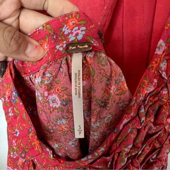 Free People Floral Print Texture Piecing Front Scoop Dress Medium New - Picture 8 of 8